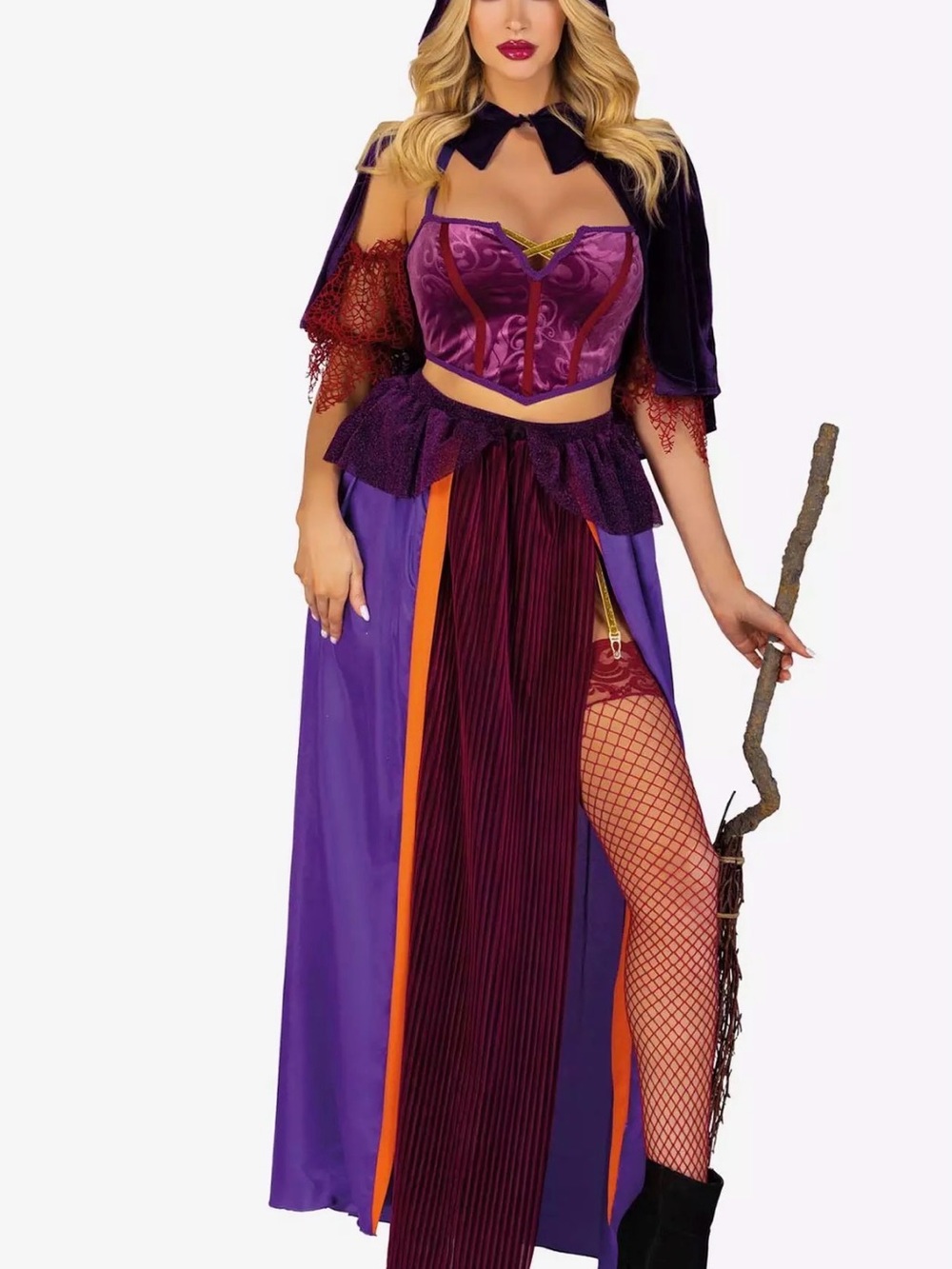 Leg Avenue Purple and Burgundy Witch Costume with Orange Trim